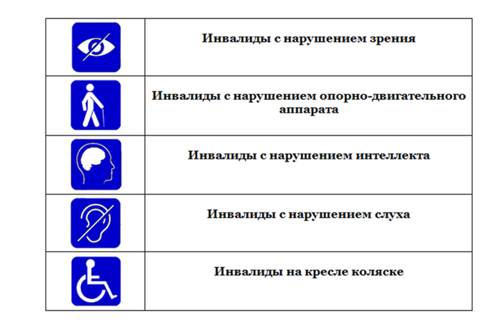 Значения условных обозначений категорий людей с инвалидностью